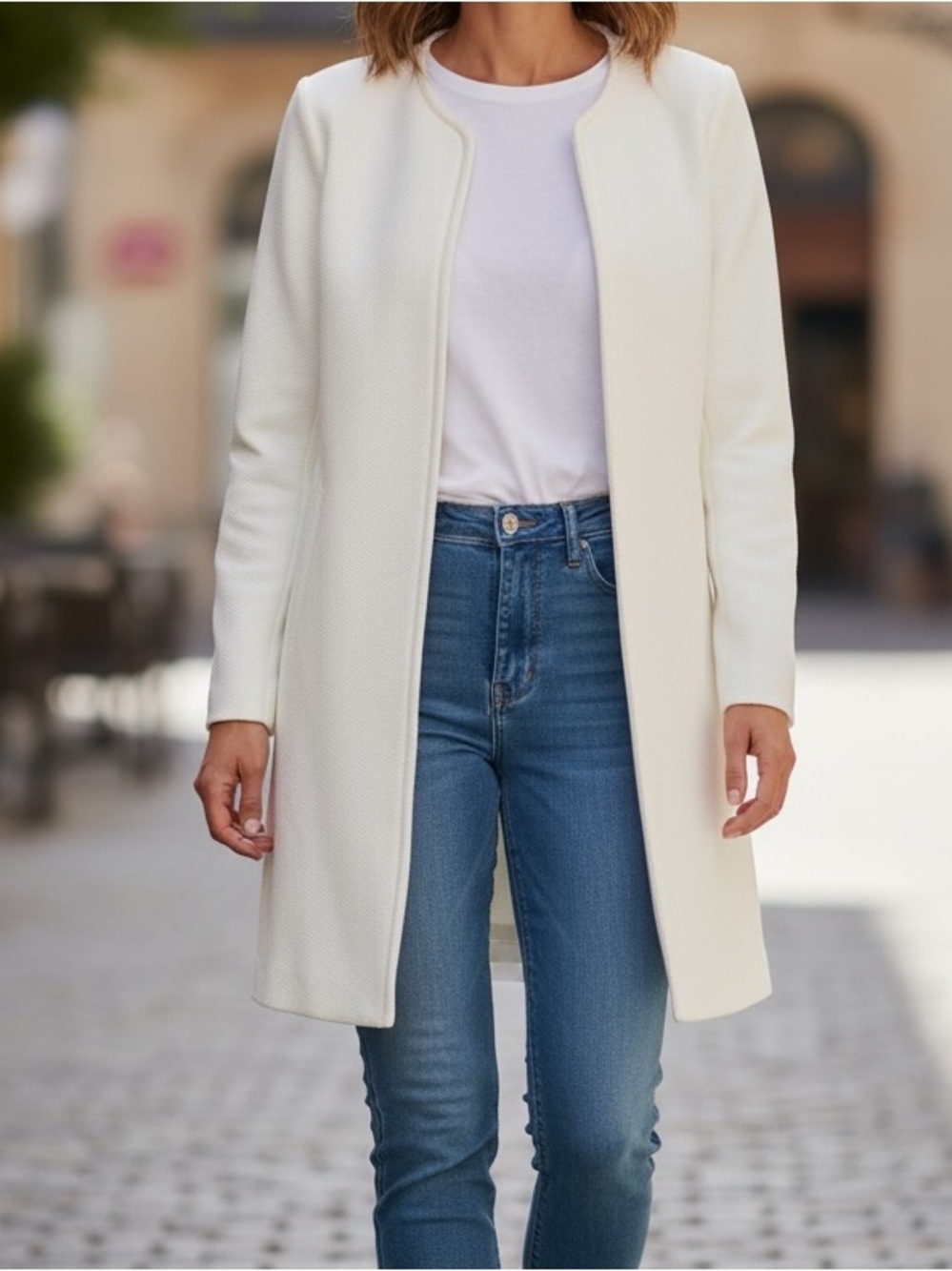 H&M Slim texturized blazer coat cream 2 xs cardigan